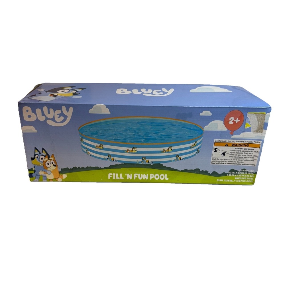 Bluey Fill N Fun Pool 60"x 60" X 10," Inflatable, Ages 2+, New In Damaged Box